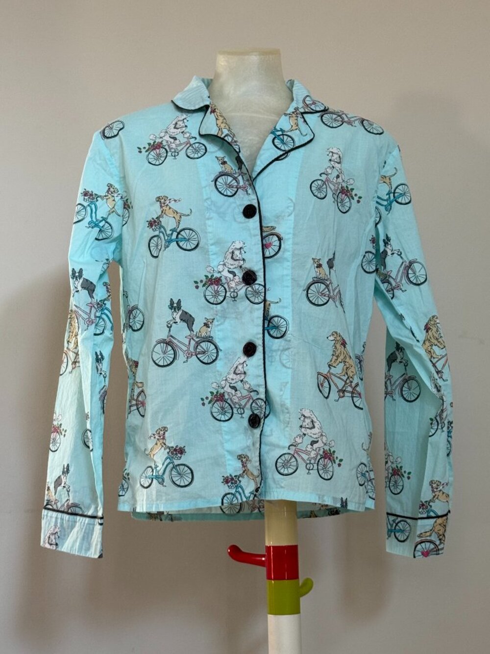 P.J. Salvage Dog Bicycle Print Cotton Pajama Top Blue Size M